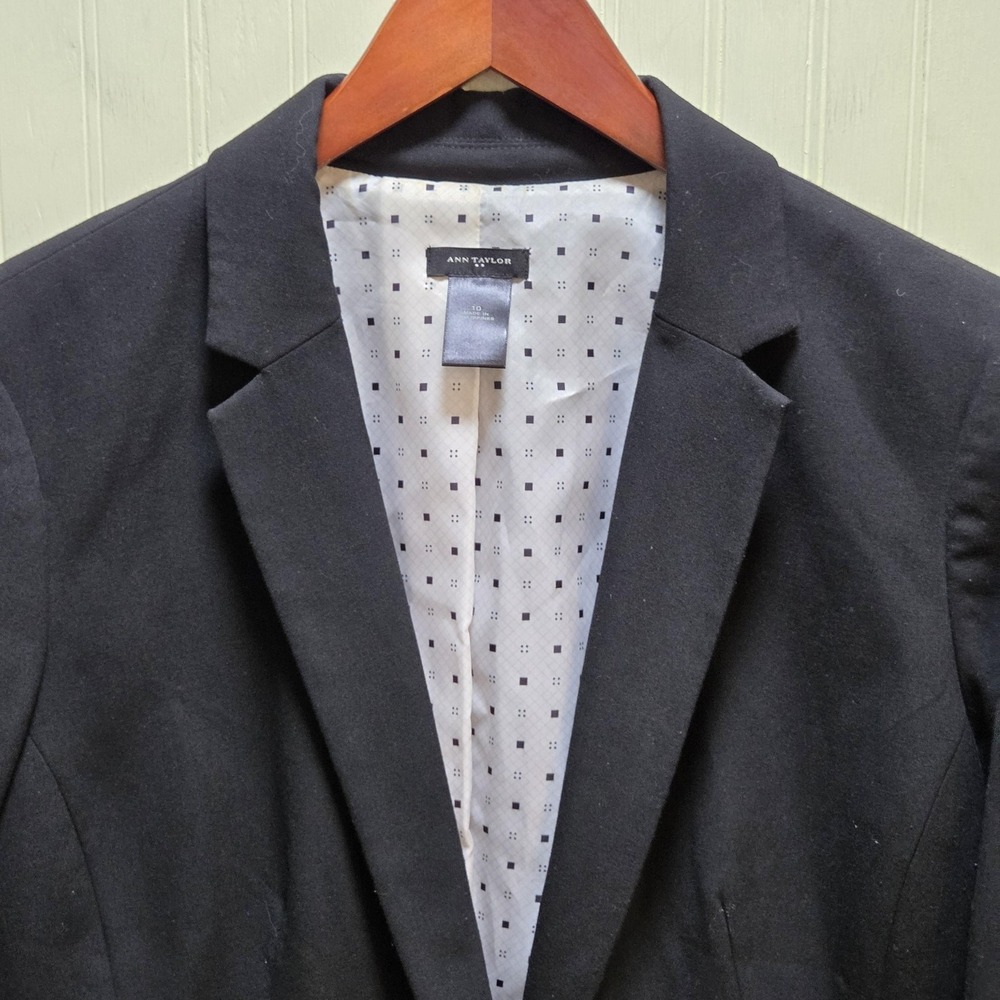 Ann Taylor Blazer Jacket Womens 10 Black‎ Solid Stretch Lined Tailored Career